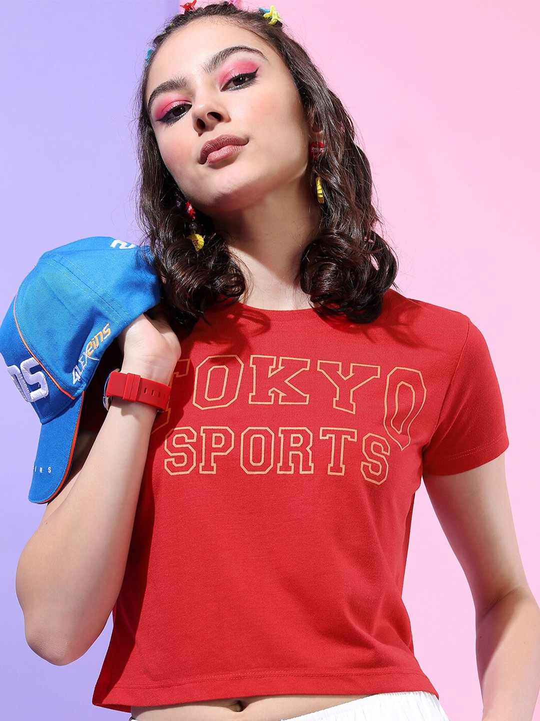 

Tokyo Talkies Women Red Typography Printed Slim Fit T-shirt