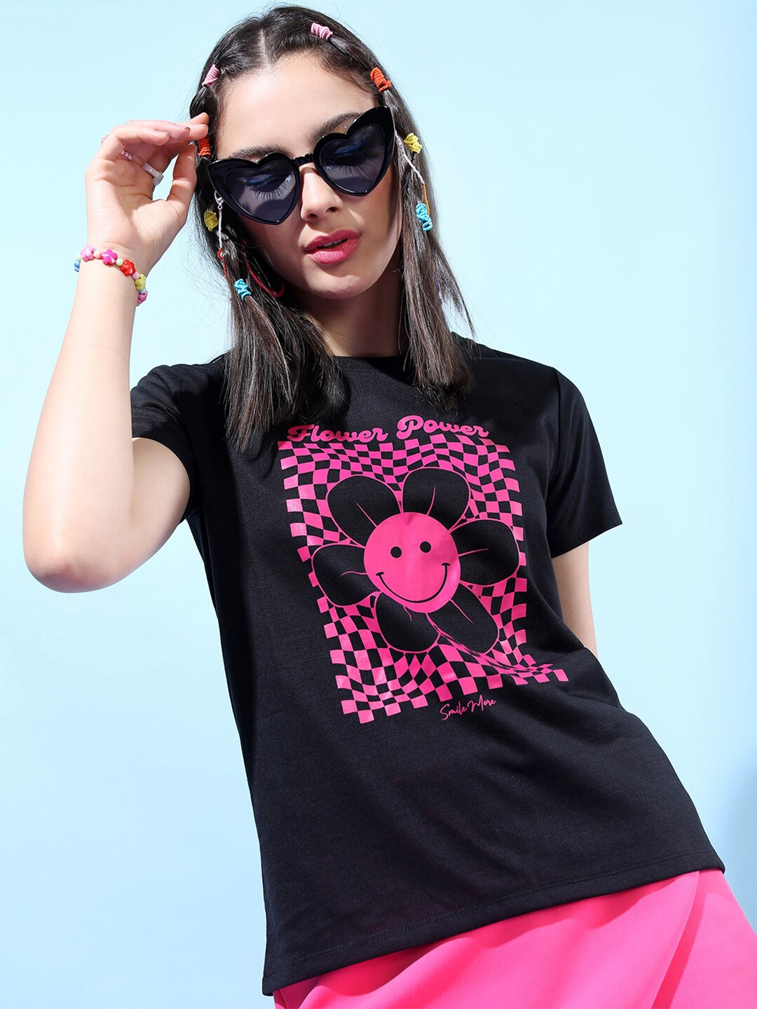 

Tokyo Talkies Women Black Printed Slim Fit T-shirt