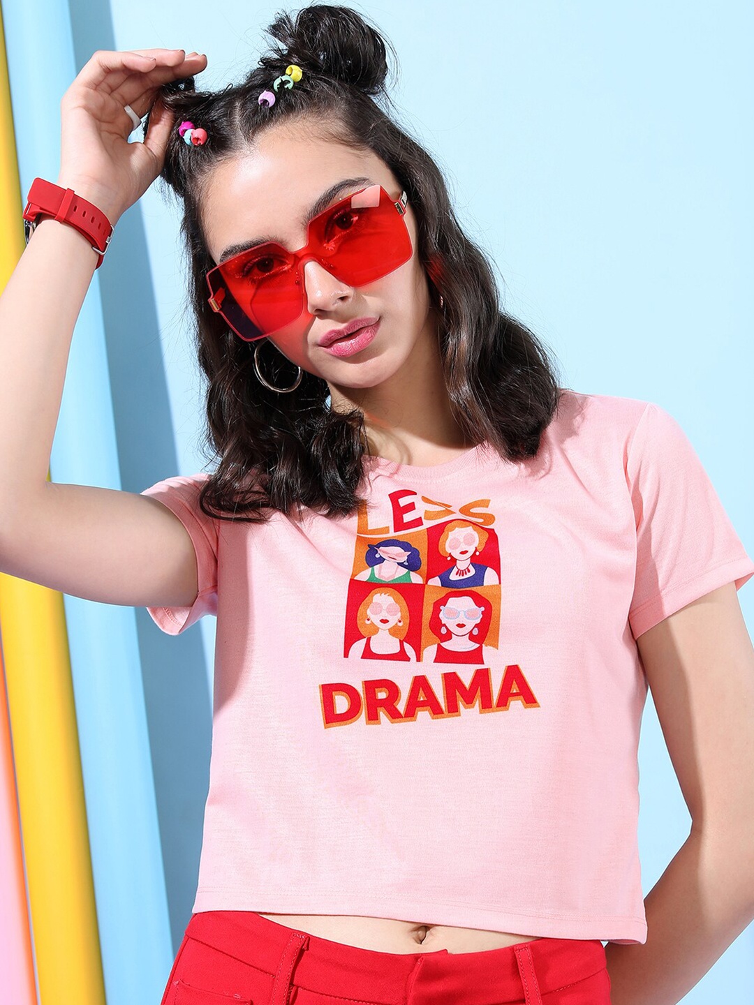 

Tokyo Talkies Women Pink Slim Fit T-shirt