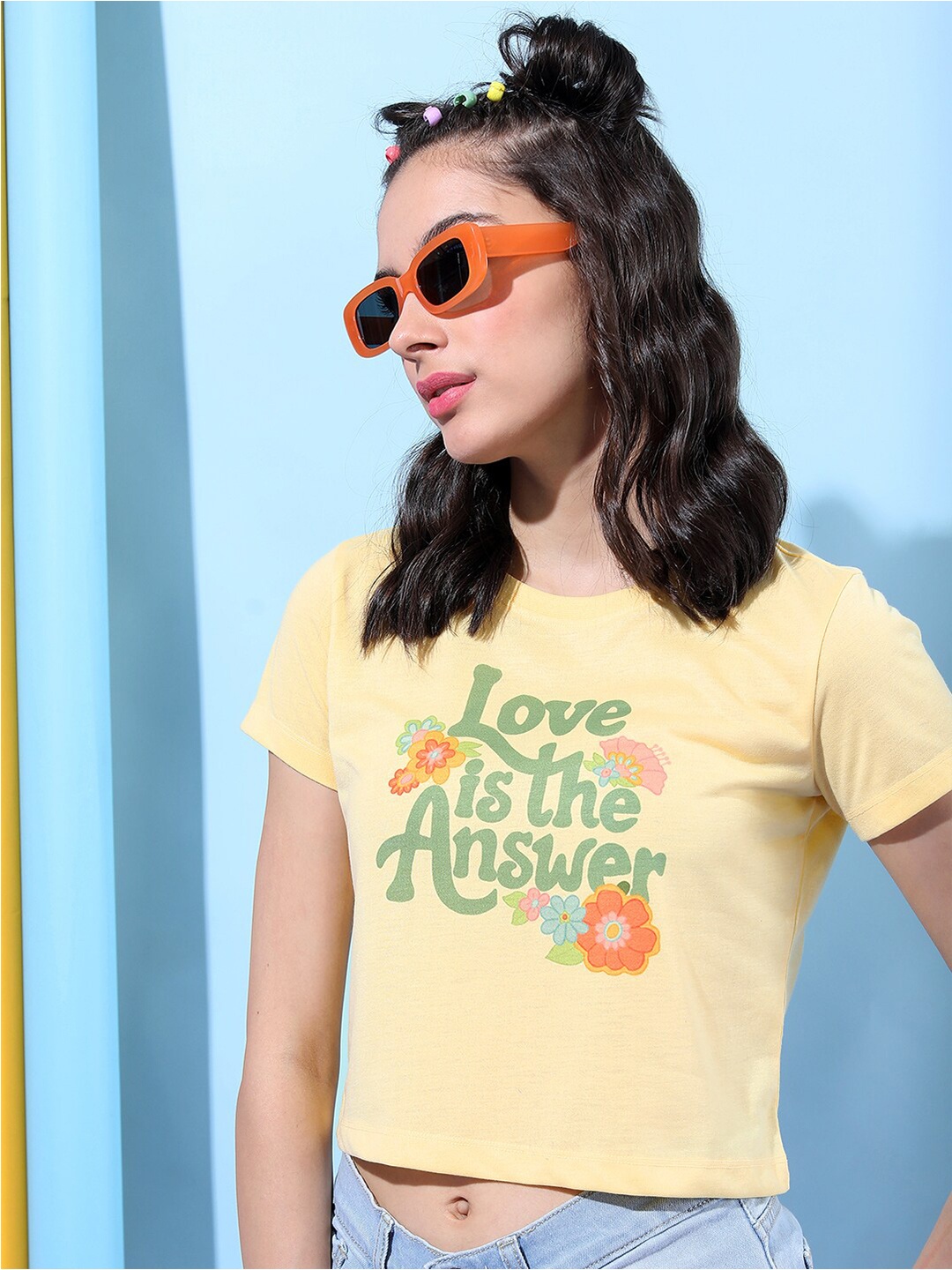 

Tokyo Talkies Women Yellow Typography Printed Slim Fit T-shirt