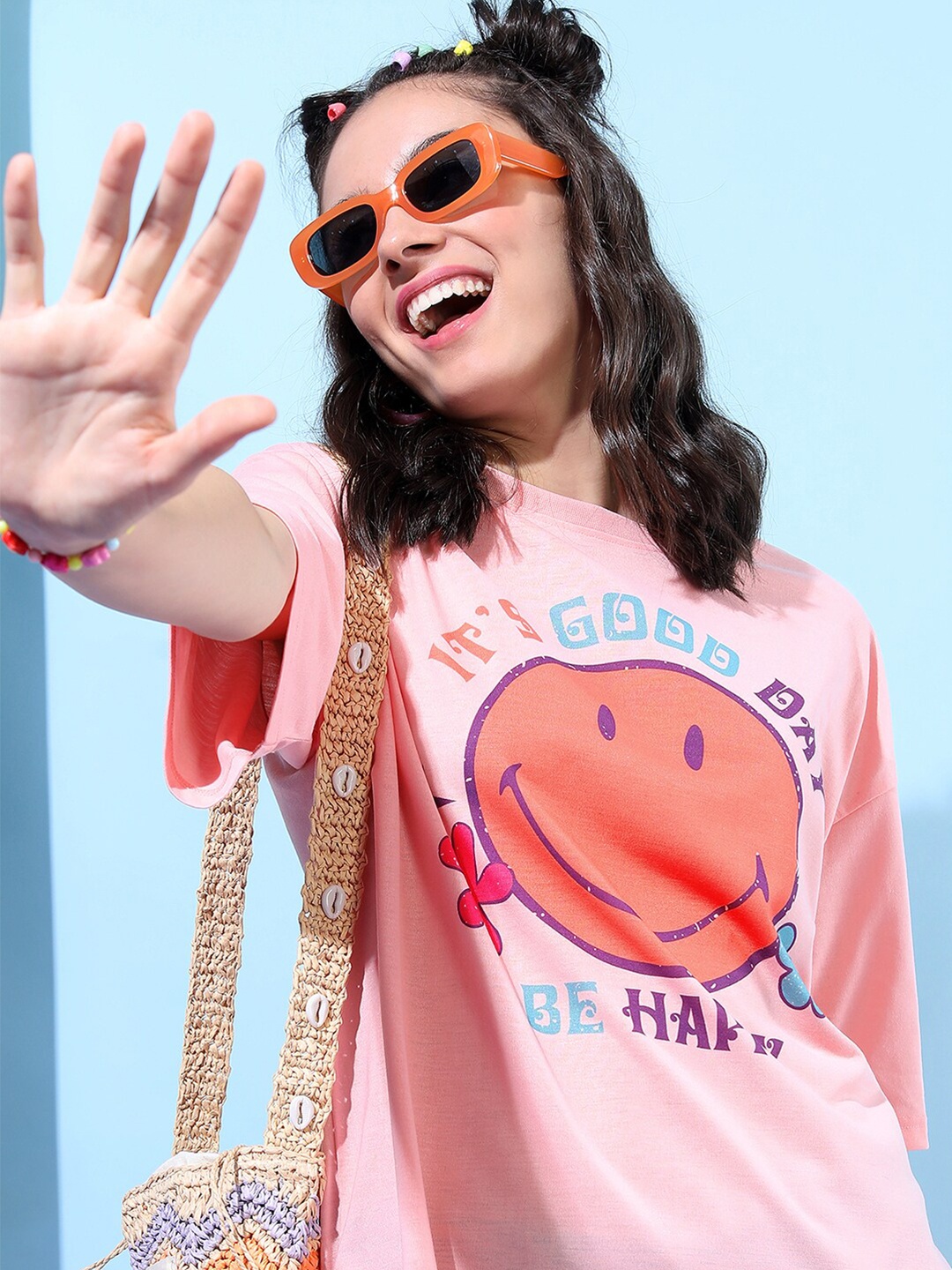 

Tokyo Talkies Printed Oversized T-shirt, Pink