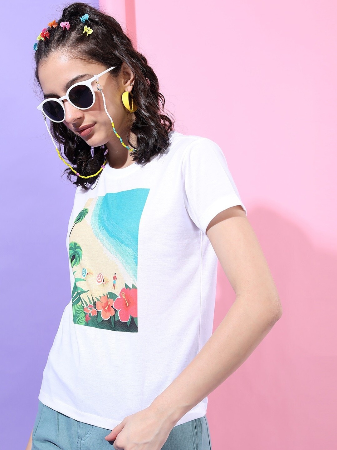 

Tokyo Talkies Women White Printed Slim Fit T-shirt