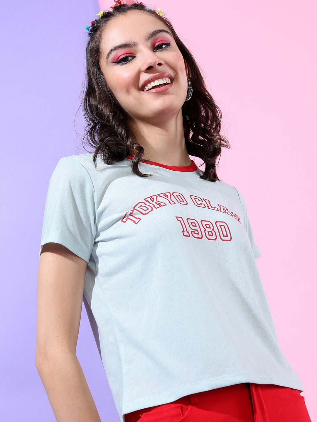 

Tokyo Talkies Women Blue Slim Fit T-shirt