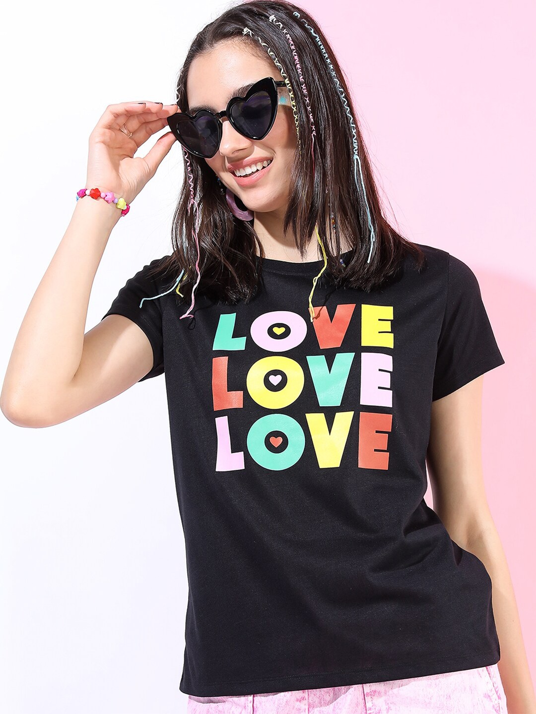 

Tokyo Talkies Women Black Printed Slim Fit T-shirt