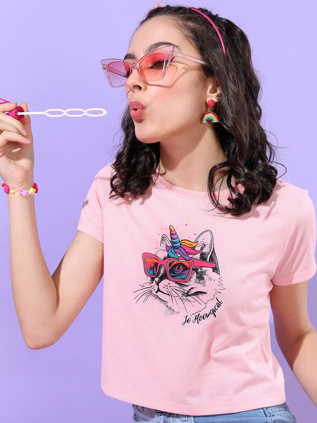 

Tokyo Talkies Women Pink Printed Slim Fit T-shirt