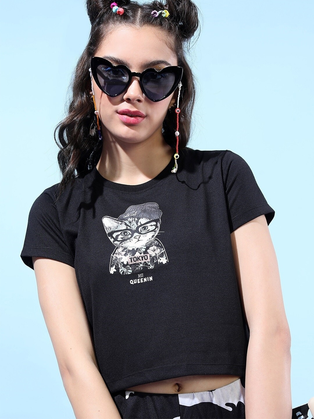 

Tokyo Talkies Women Black Typography Printed Slim Fit T-shirt