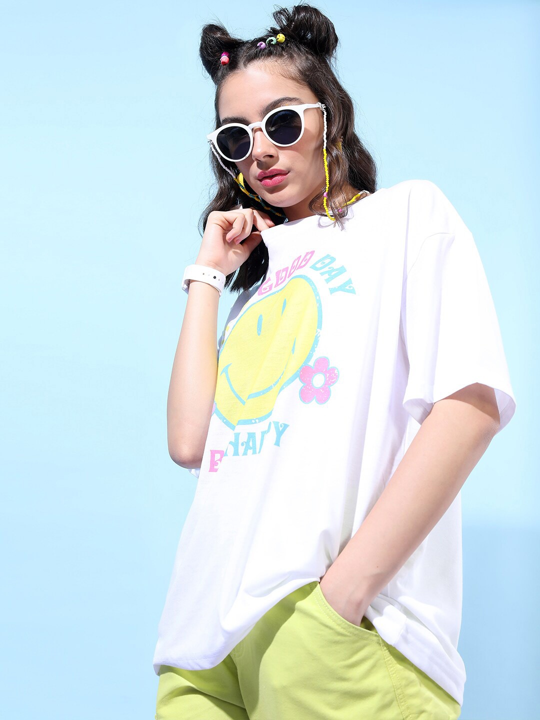 

Tokyo Talkies Women Printed Oversized T-shirt, White