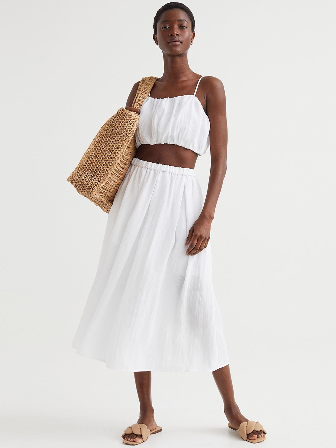 

H&M Women White Solid A-line Wide Twill Skirt