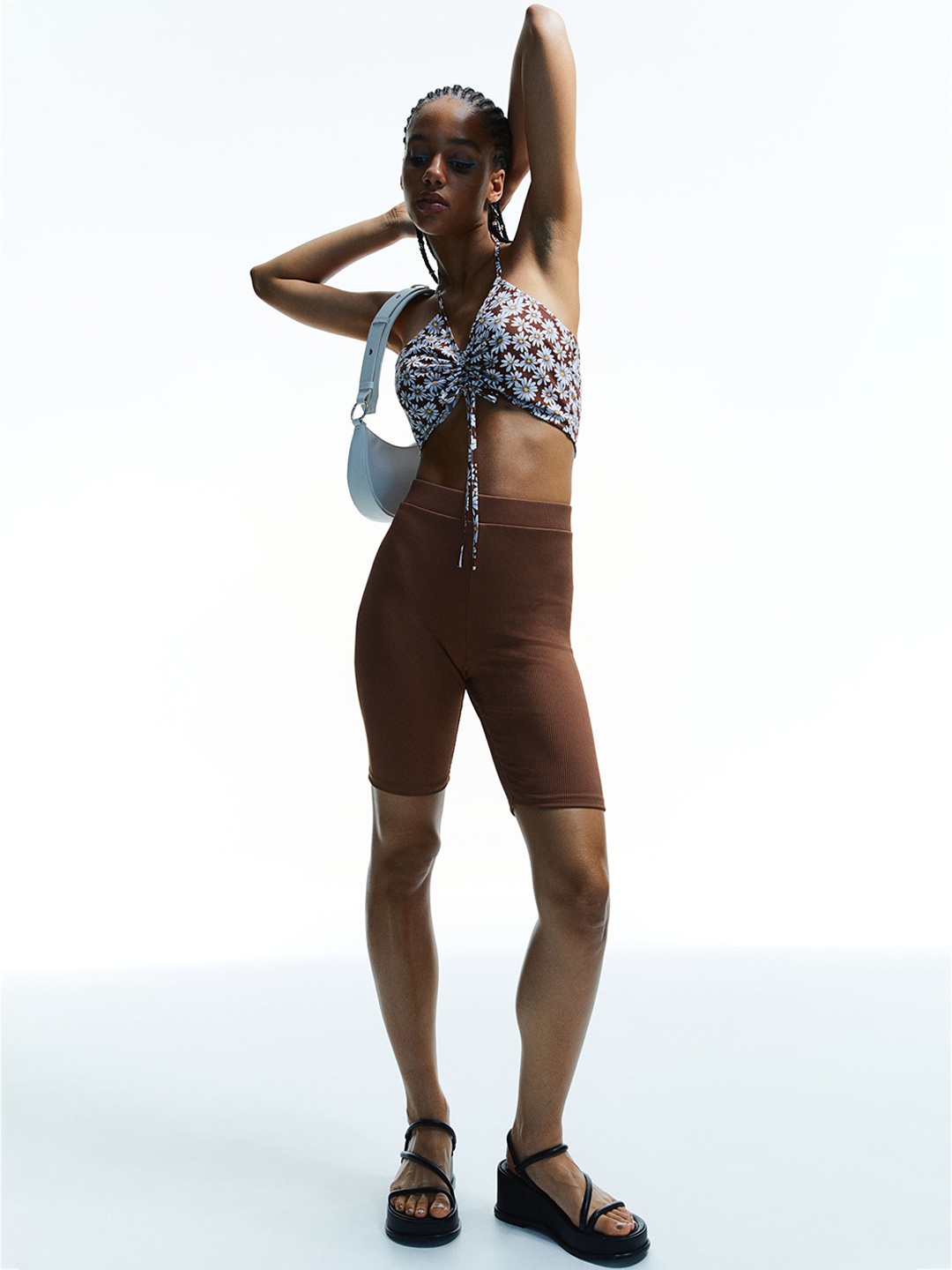 

H&M Women Brown Ribbed Cycling Shorts