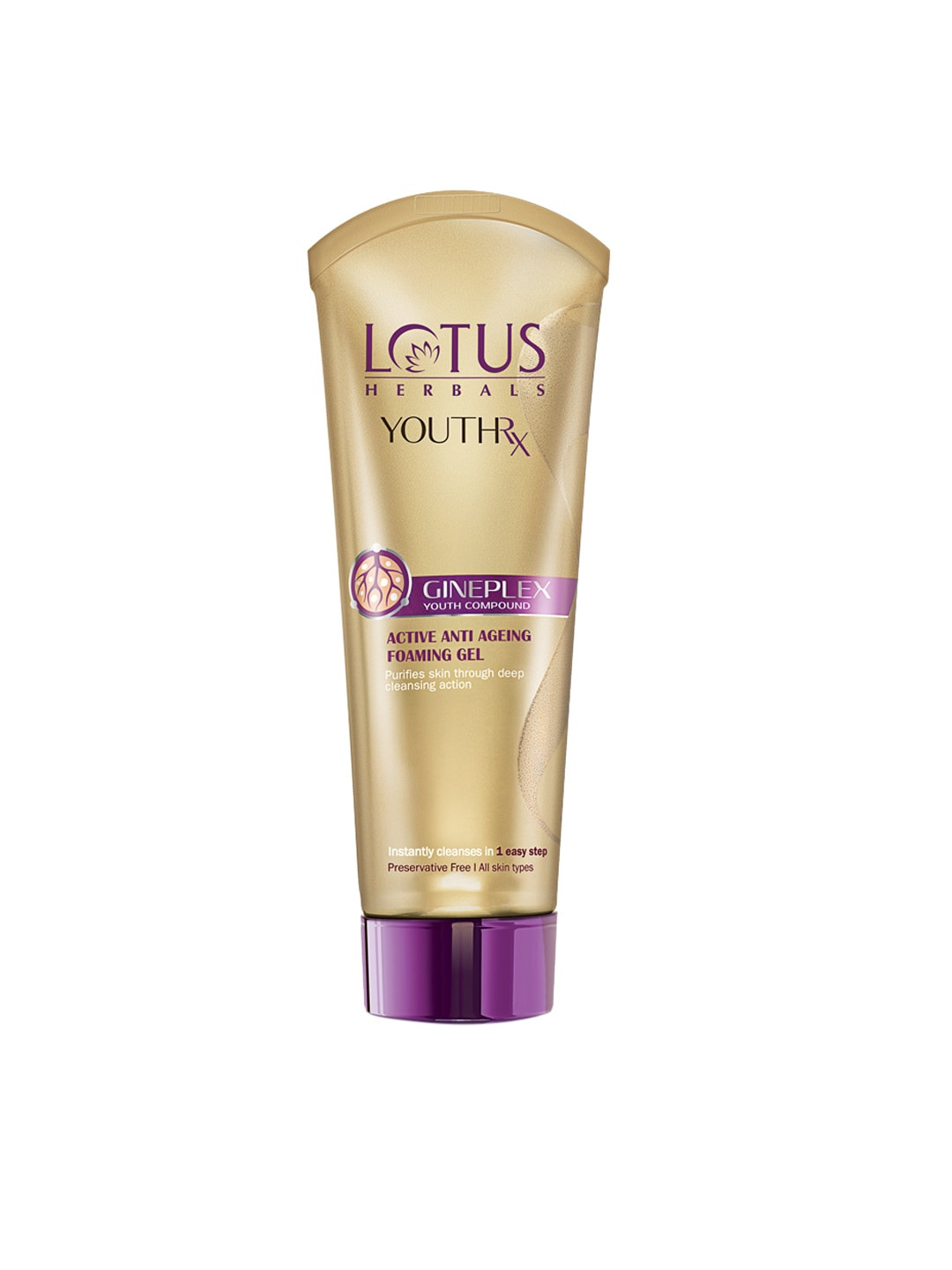 

Lotus Herbals Sustainable Gineplex Youth Compound Active Anti Ageing Foaming Gel, Gold