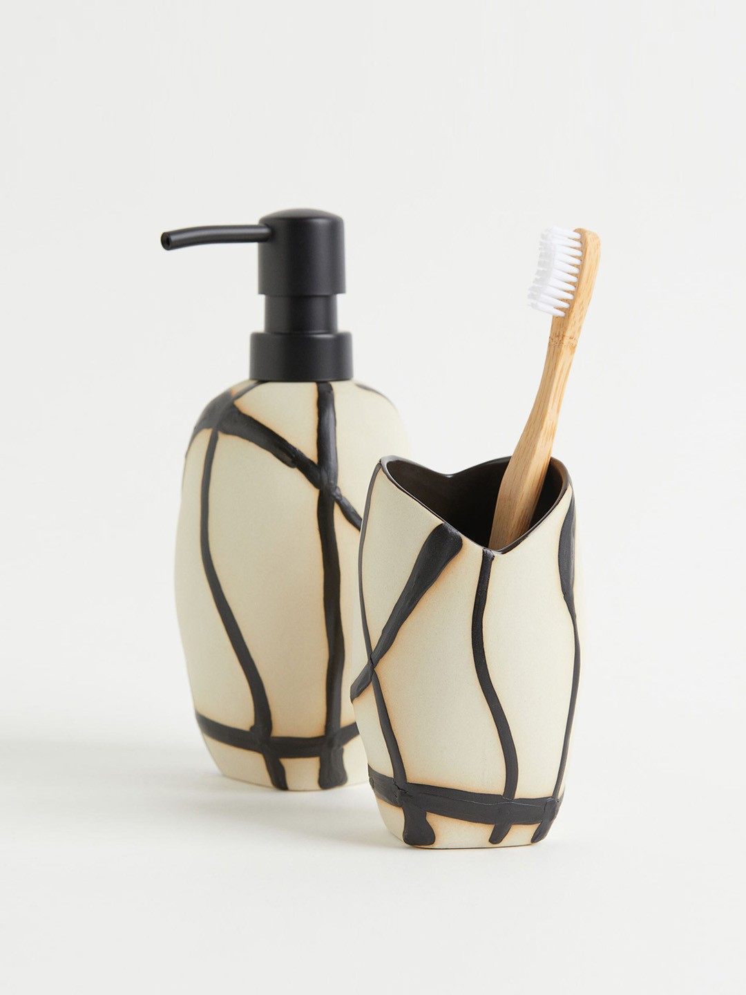 

H&M Off White & Black Printed Stoneware Soap Dispenser