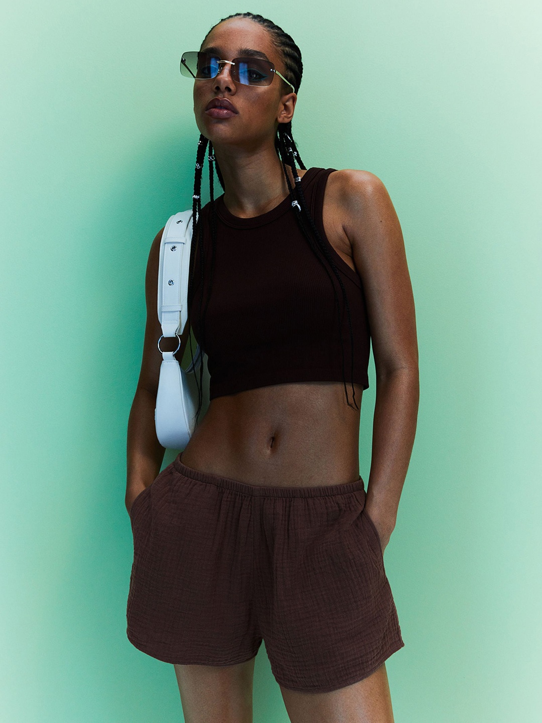

H&M Women Brown Textured-Weave Cotton Shorts