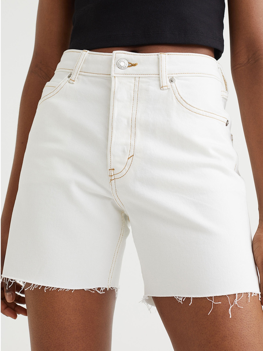 

H&M Women White 90s Cutoff High Waist Shorts