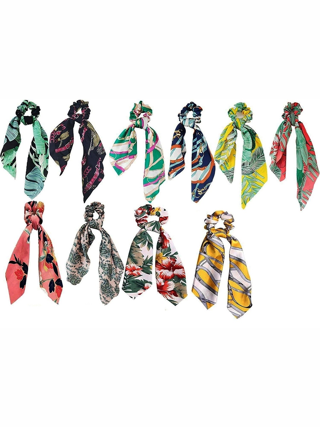 

DIAN Women Pack of 10 Printed Scarf Scrunchies, Green