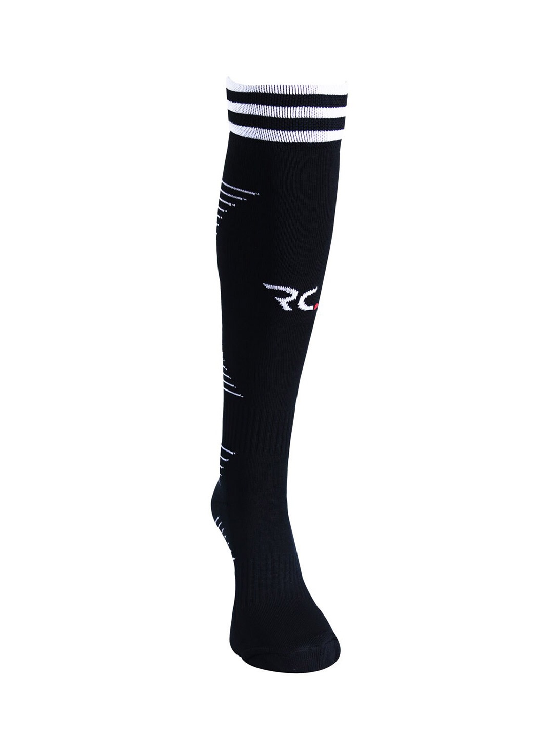 

RC. ROYAL CLASS Men Black & White Striped Printed Football Knee-Length Socks