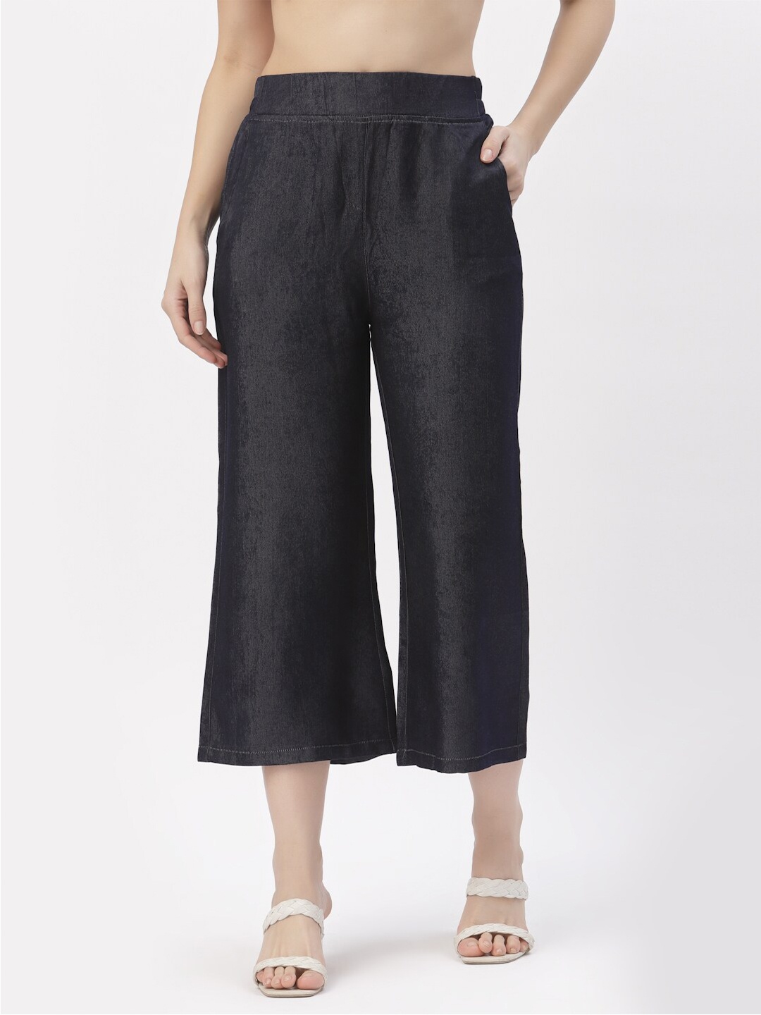 

Westwood Women Black Flared Cropped Denim Palazzos