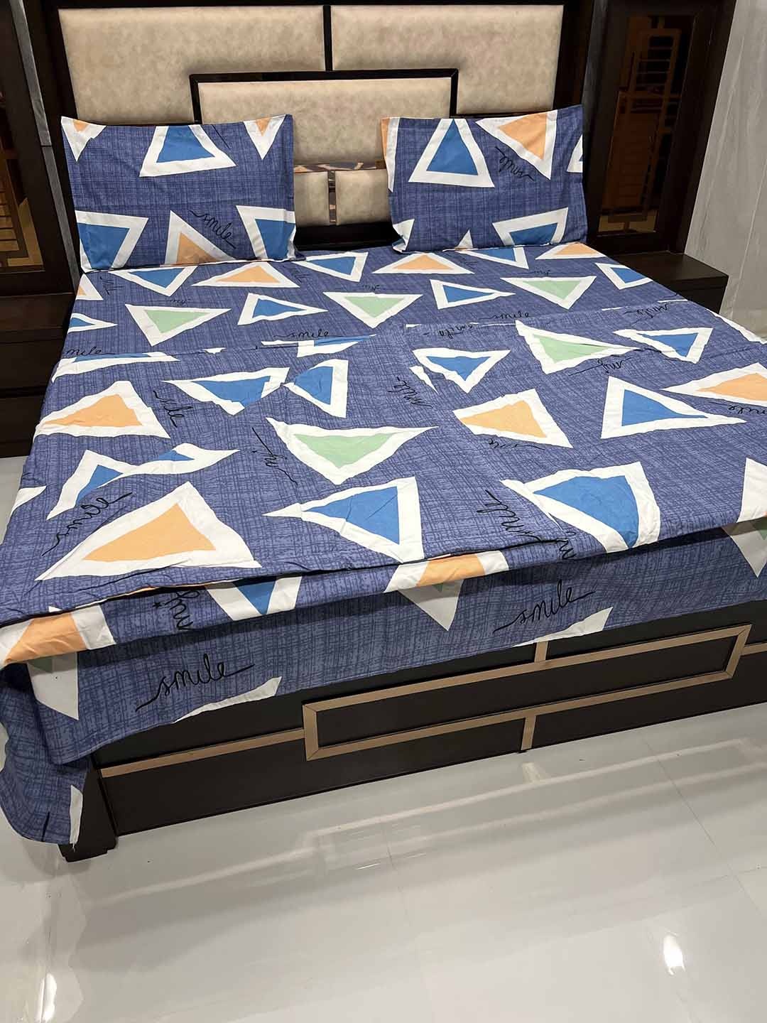 

Pure Decor Navy Blue & Orange Printed 250 TC Bedding Set
