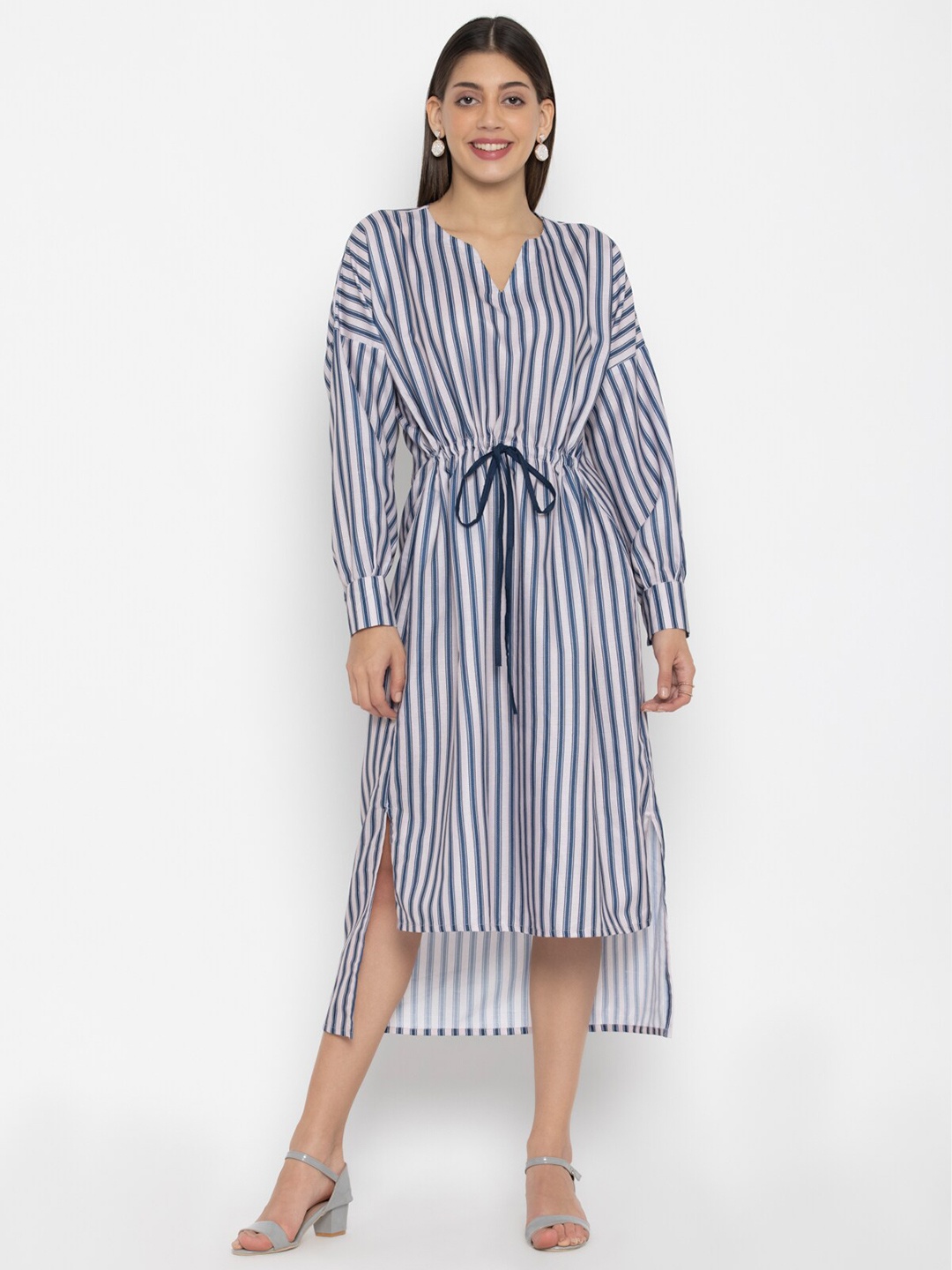 

SEW YOU SOON Blue Striped A-Line Midi Dress