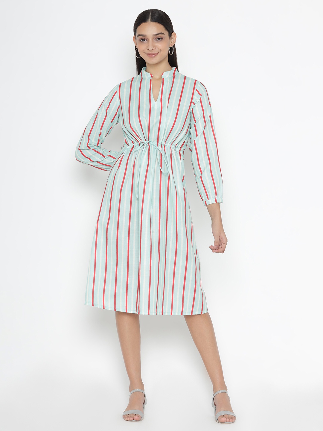

SEW YOU SOON Teal Striped A-Line Dress