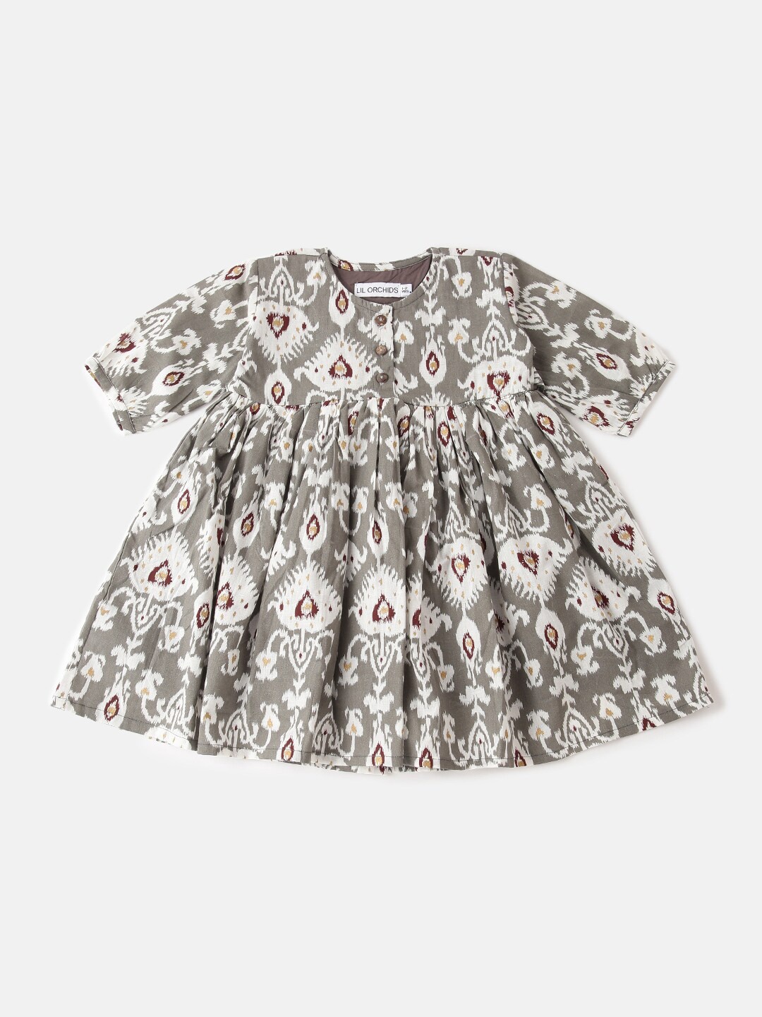 

Lil Orchids Grey Floral A-Line Dress