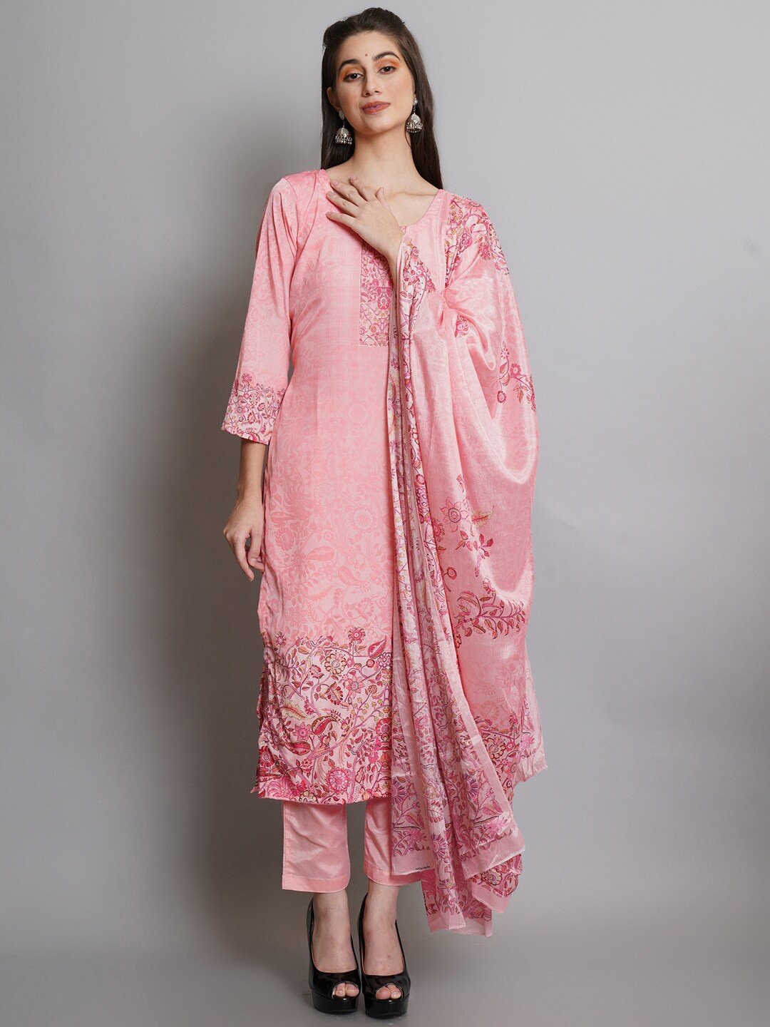 

Stylee LIFESTYLE womens Pink & Green Printed Unstitched Dress Material
