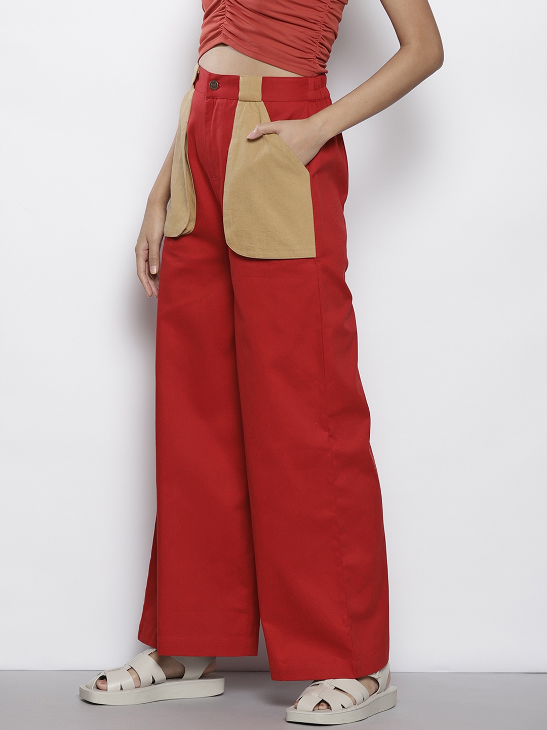 

SASSAFRAS Women Red Comfort Easy Wash Pure Cotton Trousers