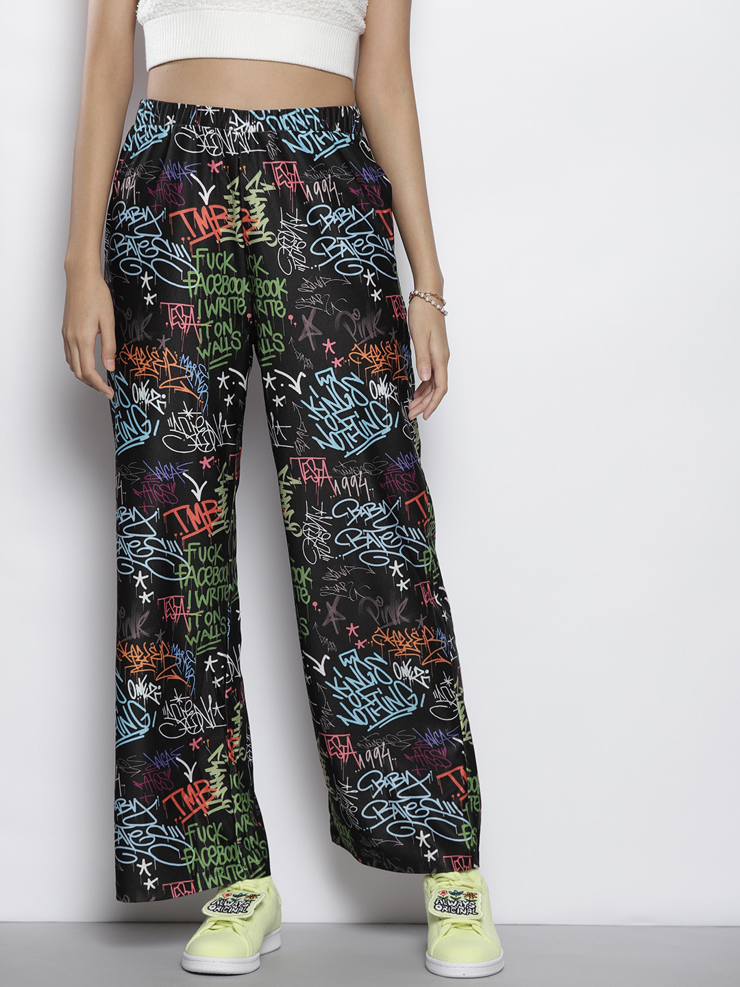 

SASSAFRAS Women Black Printed Track Pants