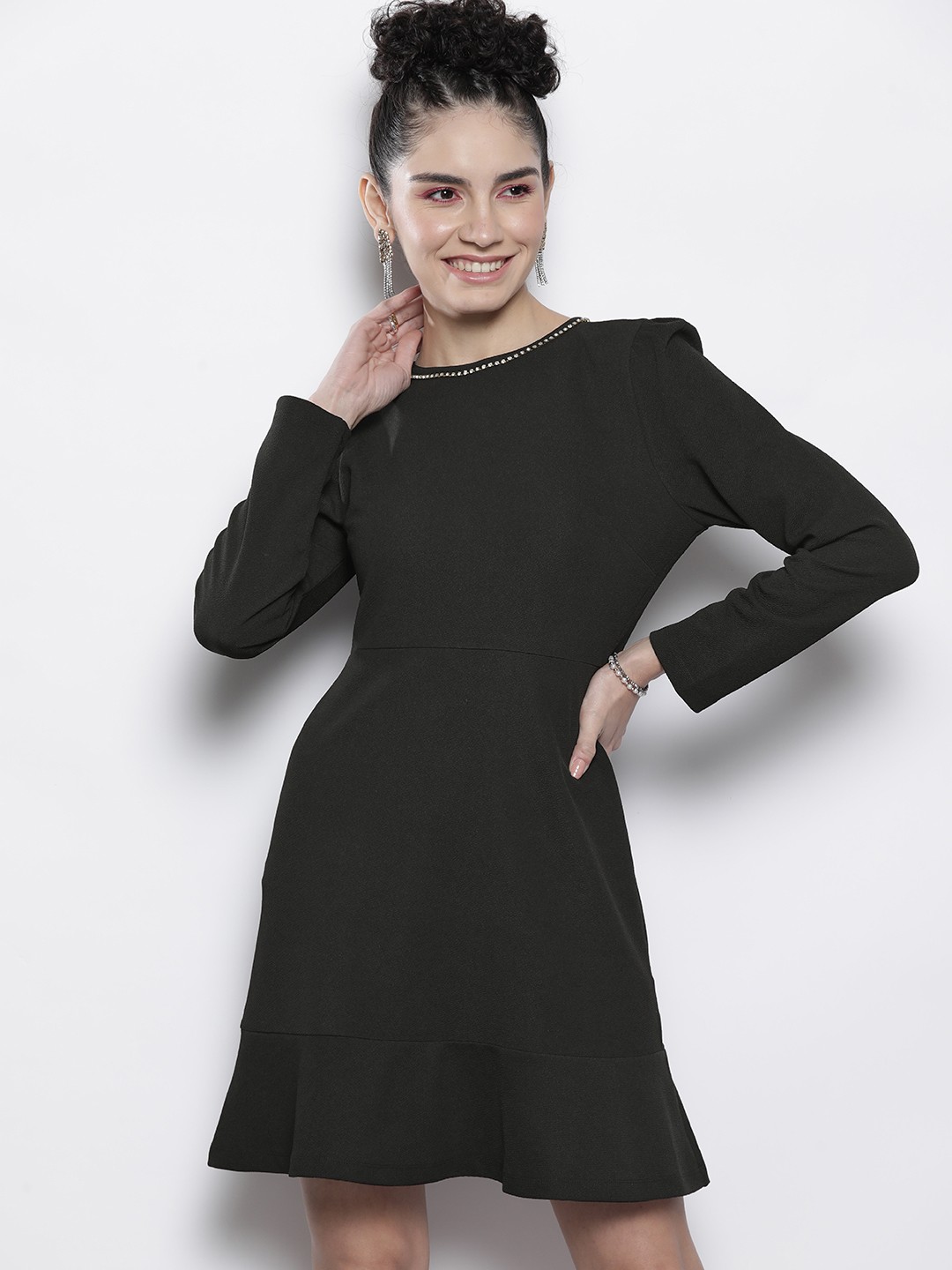 

SASSAFRAS Women Black A-Line Dress