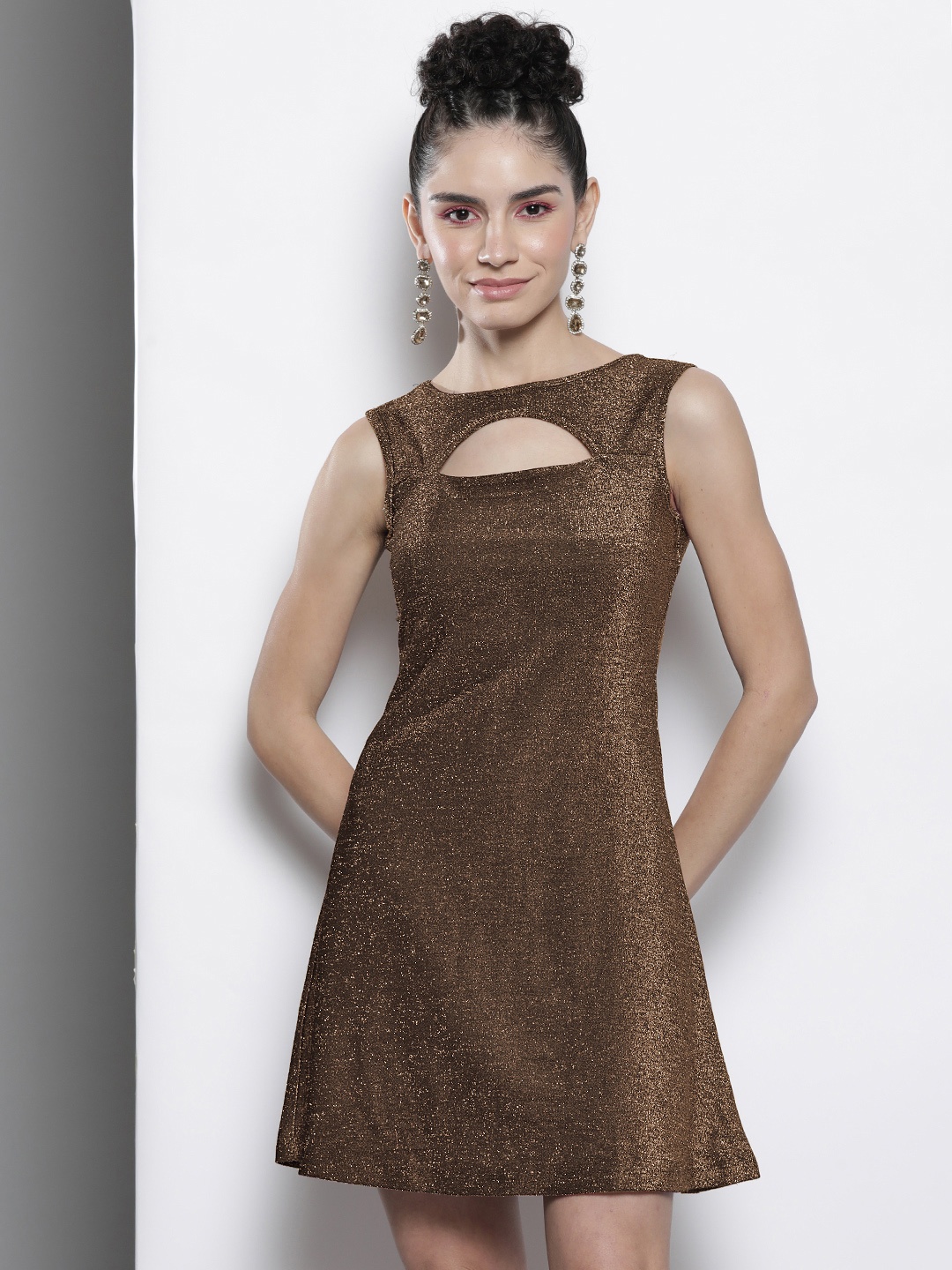 

SASSAFRAS Women Gold Front Moon Cut A-Line Dress