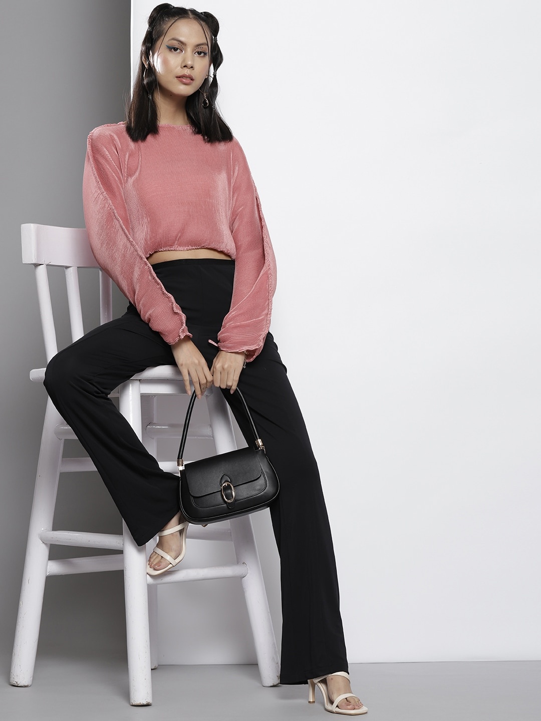 

SASSAFRAS Women Pink Bishop Sleeves Crop Top