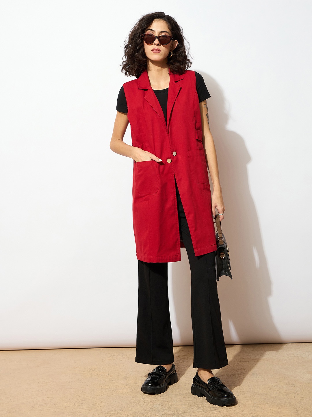 

SASSAFRAS Women Red Cotton Longline Tailored Jacket