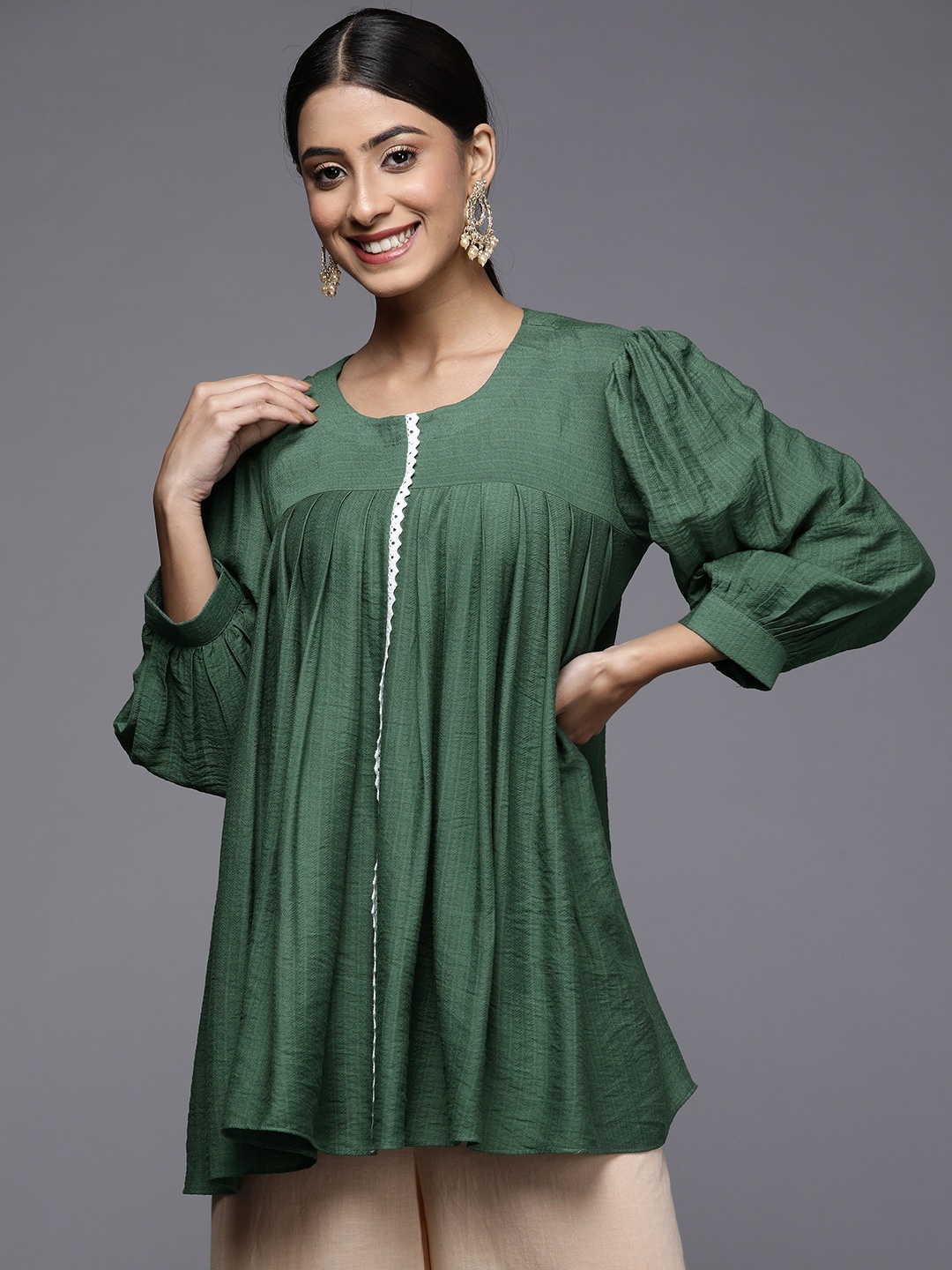 

MASSTANI BY INDDUS Green Solid Tunic