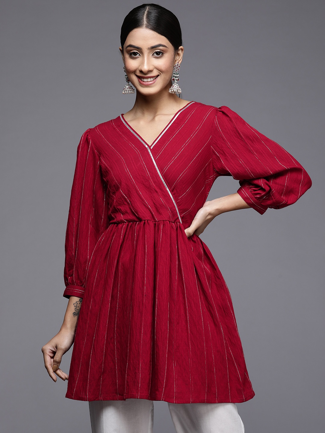

MASSTANI BY INDDUS Maroon Striped Tunic