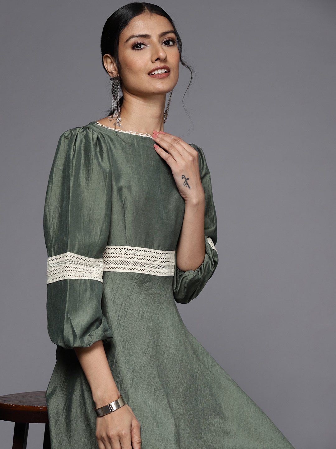 

MASSTANI BY INDDUS Green A-Line Midi Dress