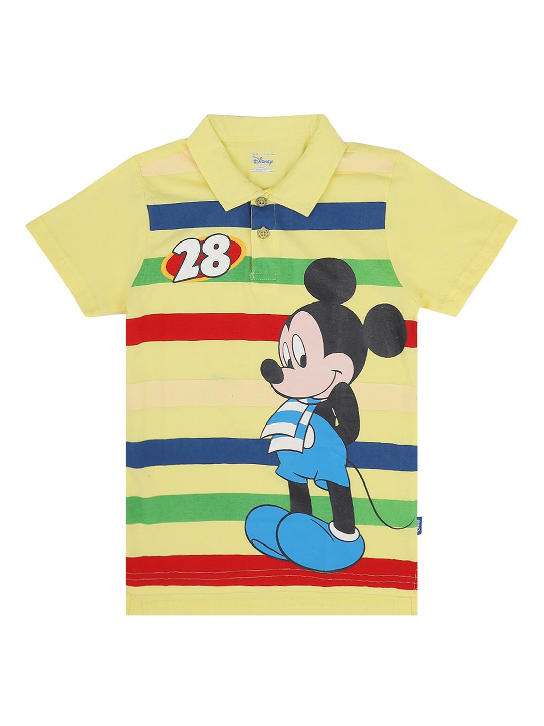 

PROTEENS Boys Yellow Mickey Mouse Striped Polo Collar T-shirt