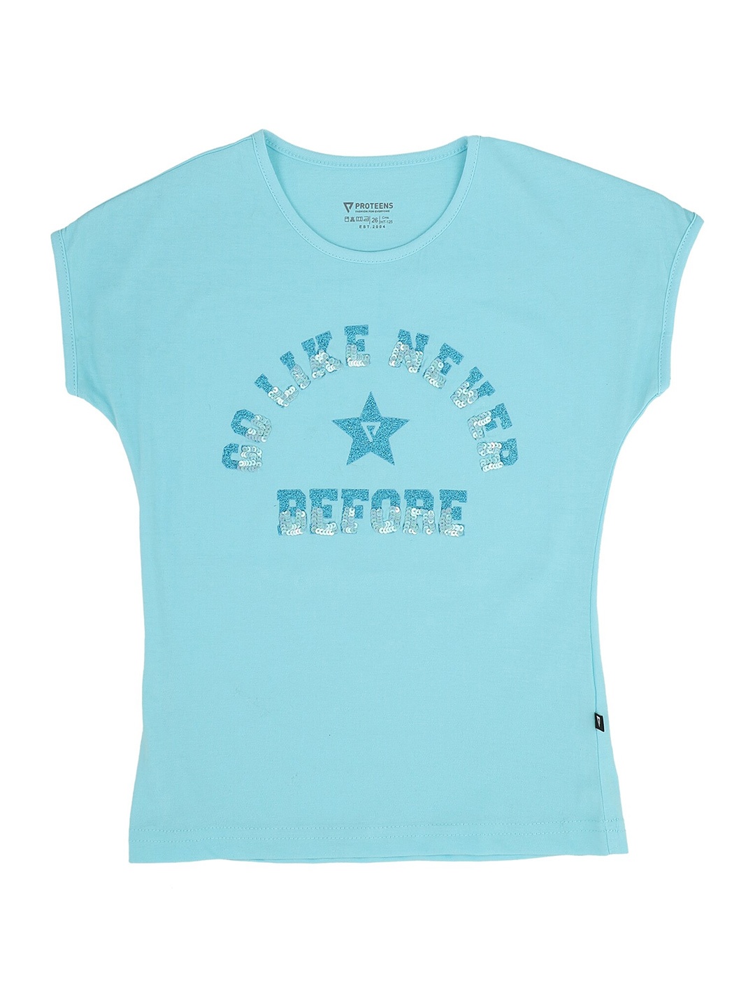 

PROTEENS Girls Blue Printed Sleeves T-shirt