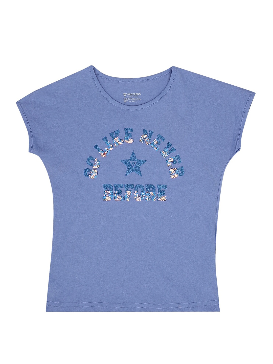 

PROTEENS Girls Blue Typography Printed Extended Sleeves T-shirt
