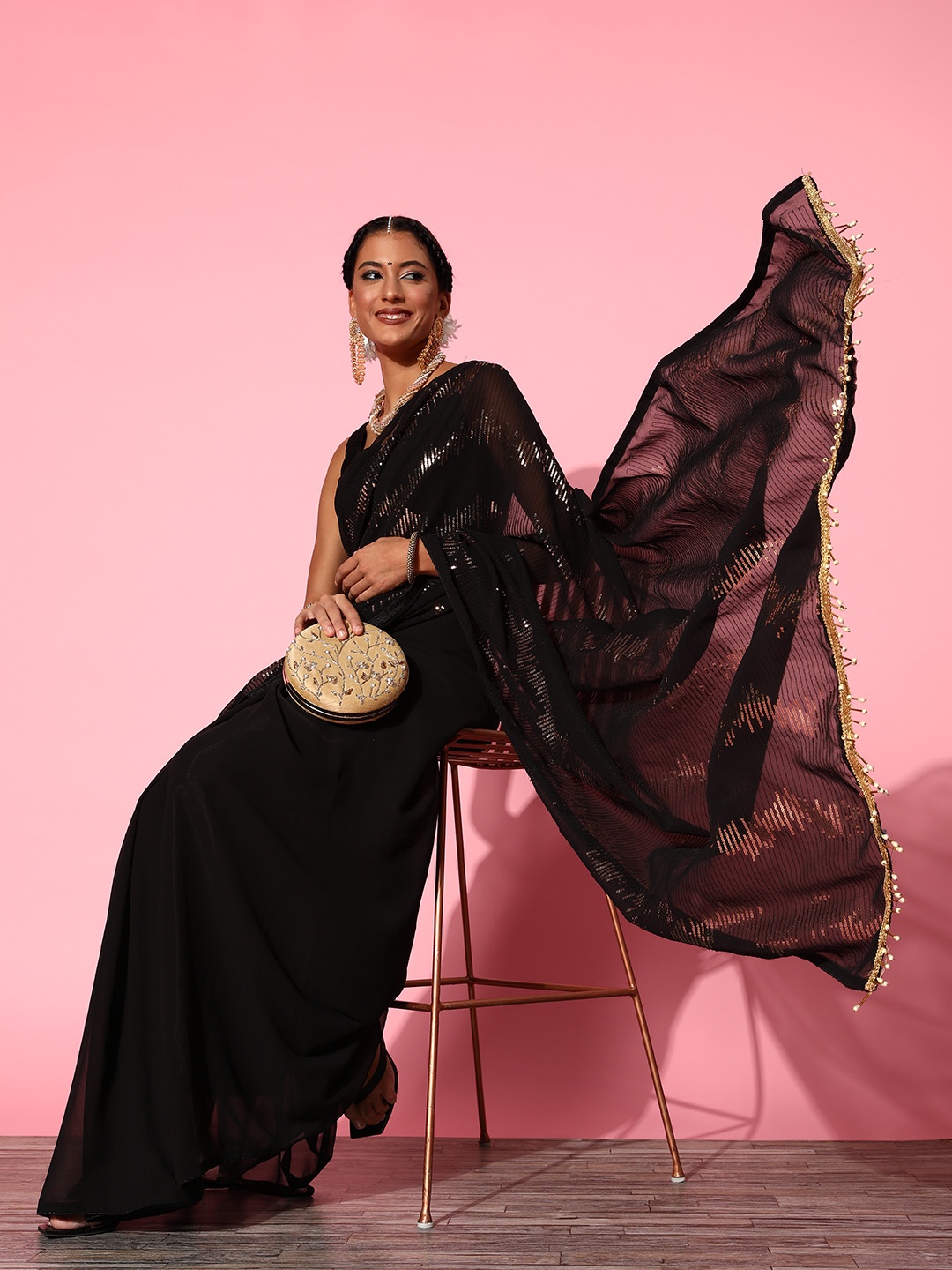 

Kalista Embellished Saree, Black