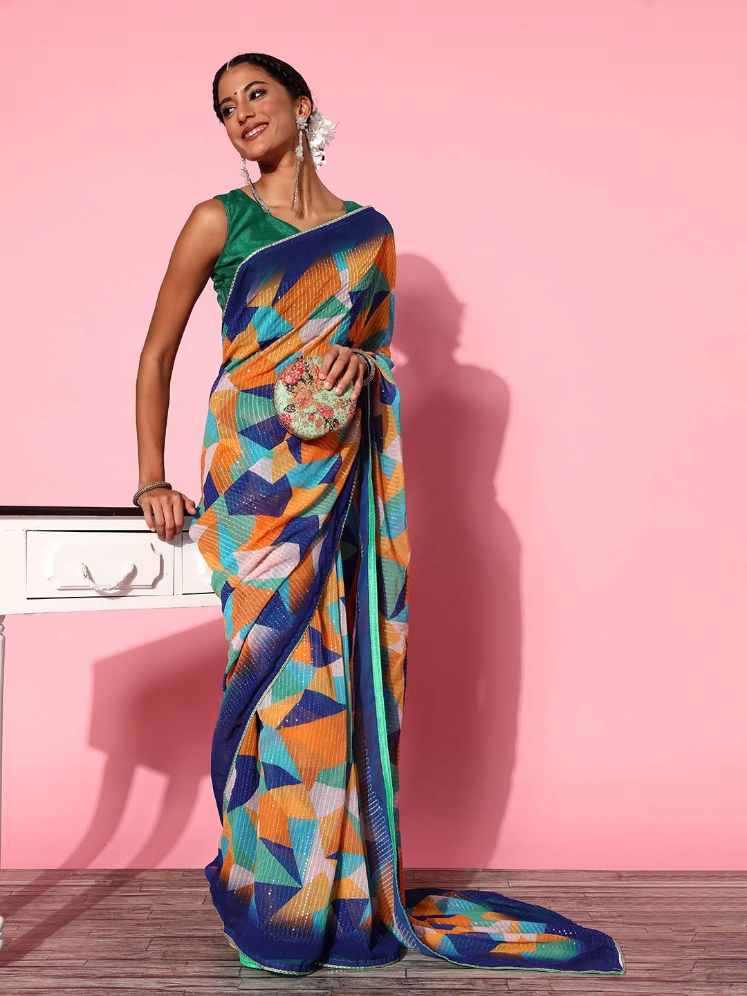 

Kalista Printed Saree with Solid border, Multi