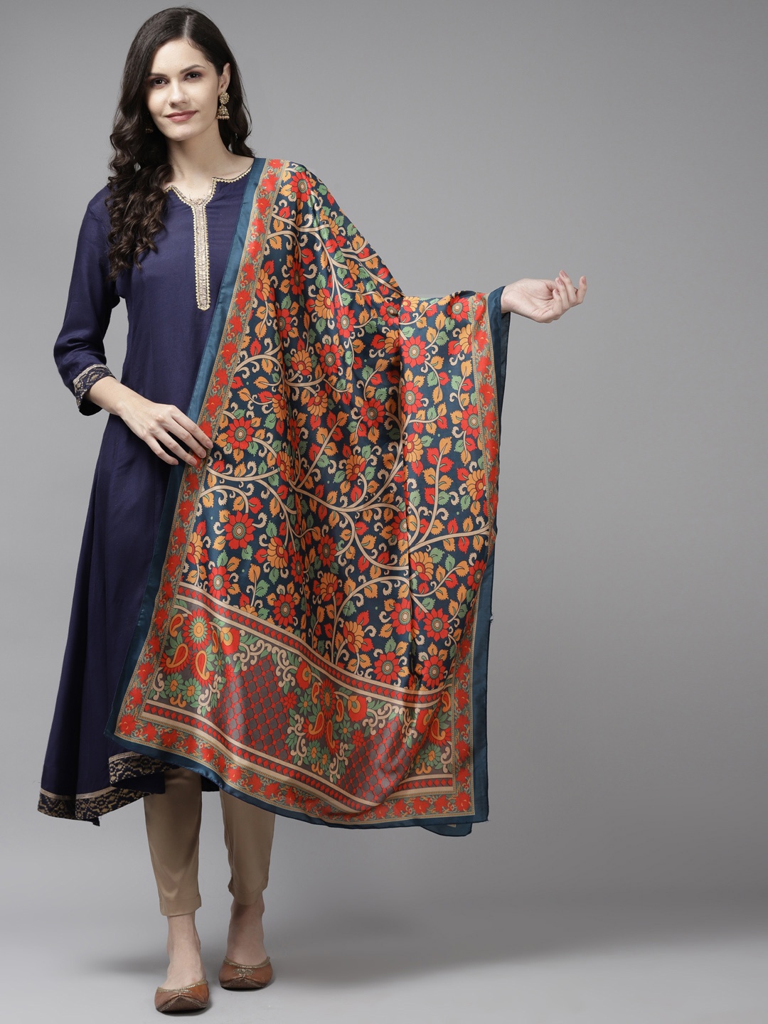 

Yufta Blue & Red Ethnic Motifs Woven Design Dupatta