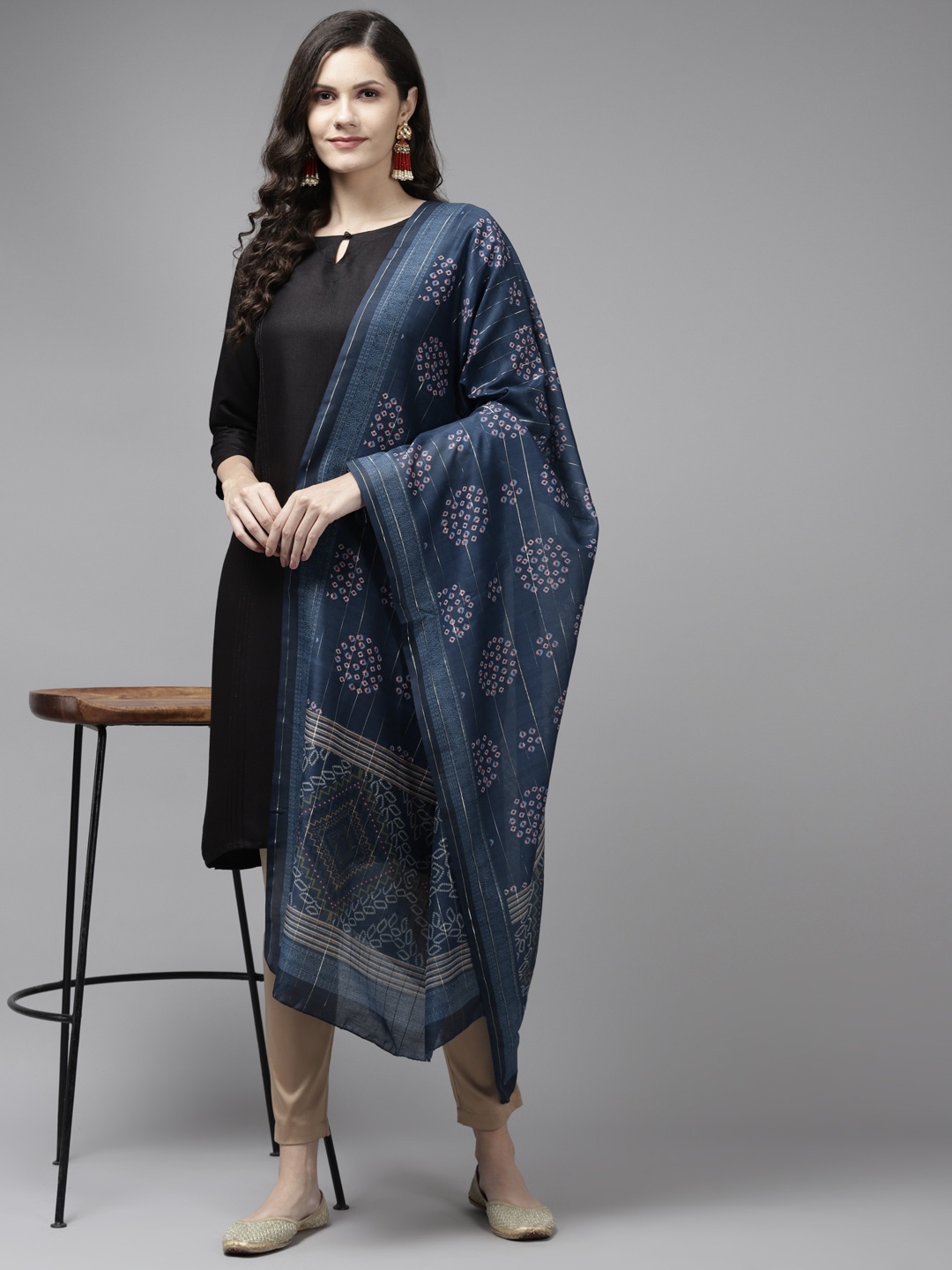 

Yufta Blue Ethnic Motifs Woven Design Cotton Silk Dupatta with Zari