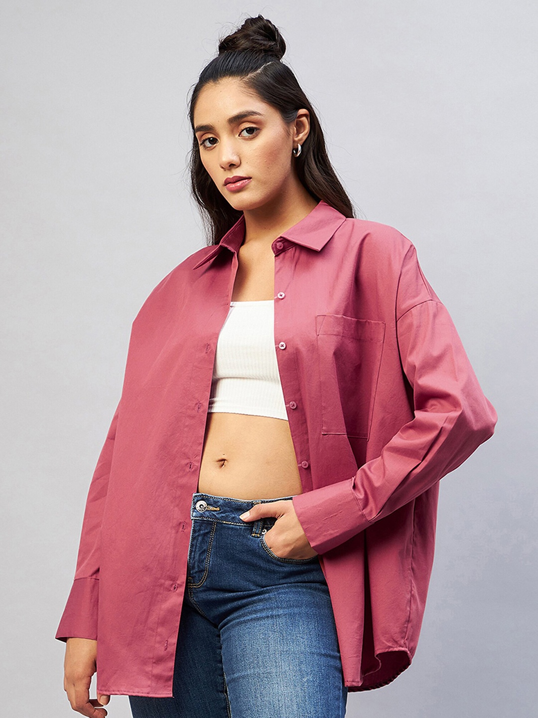 

CHIMPAAANZEE Women Red Oversized Casual Shirt