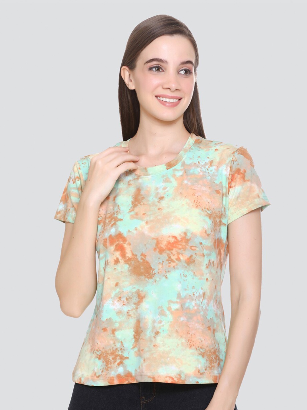 

CUPID Tie &Dye Multi Green Print Top