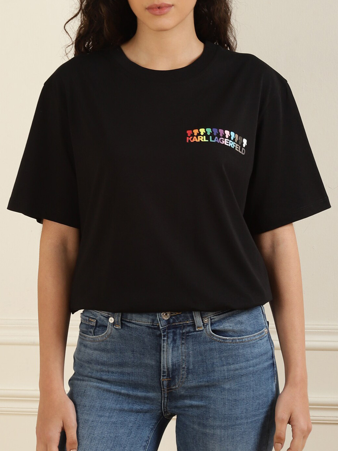 

Karl Lagerfeld Women Black Typography Pure Cotton T-shirt