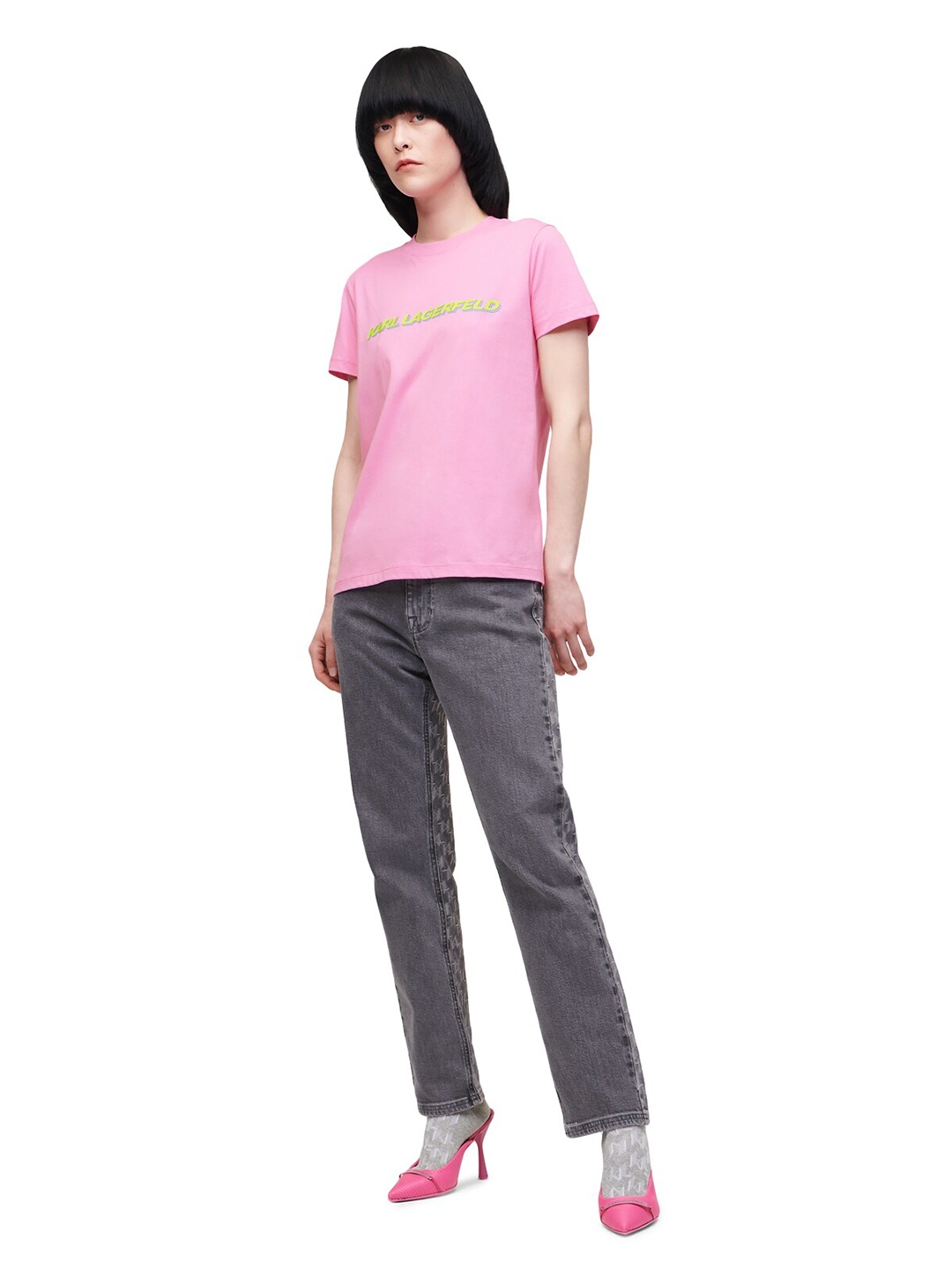 

Karl Lagerfeld Women Pink Typography Printed Pure Cotton Applique T-shirt