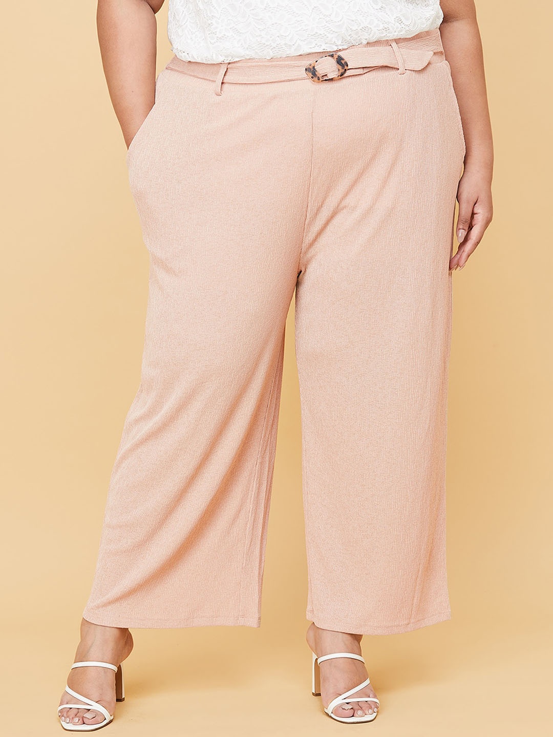 

max Women Plus Size Peach-Coloured Trousers, Pink
