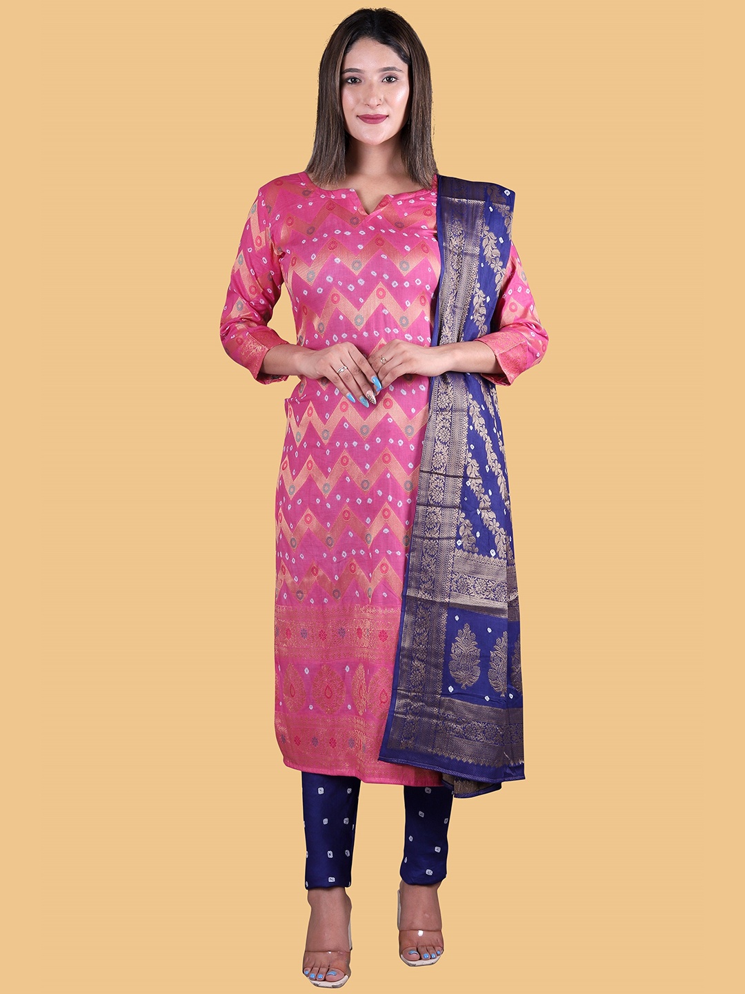 

Divine International Trading Co Women Pink & Blue Pure Cotton Unstitched Dress Material