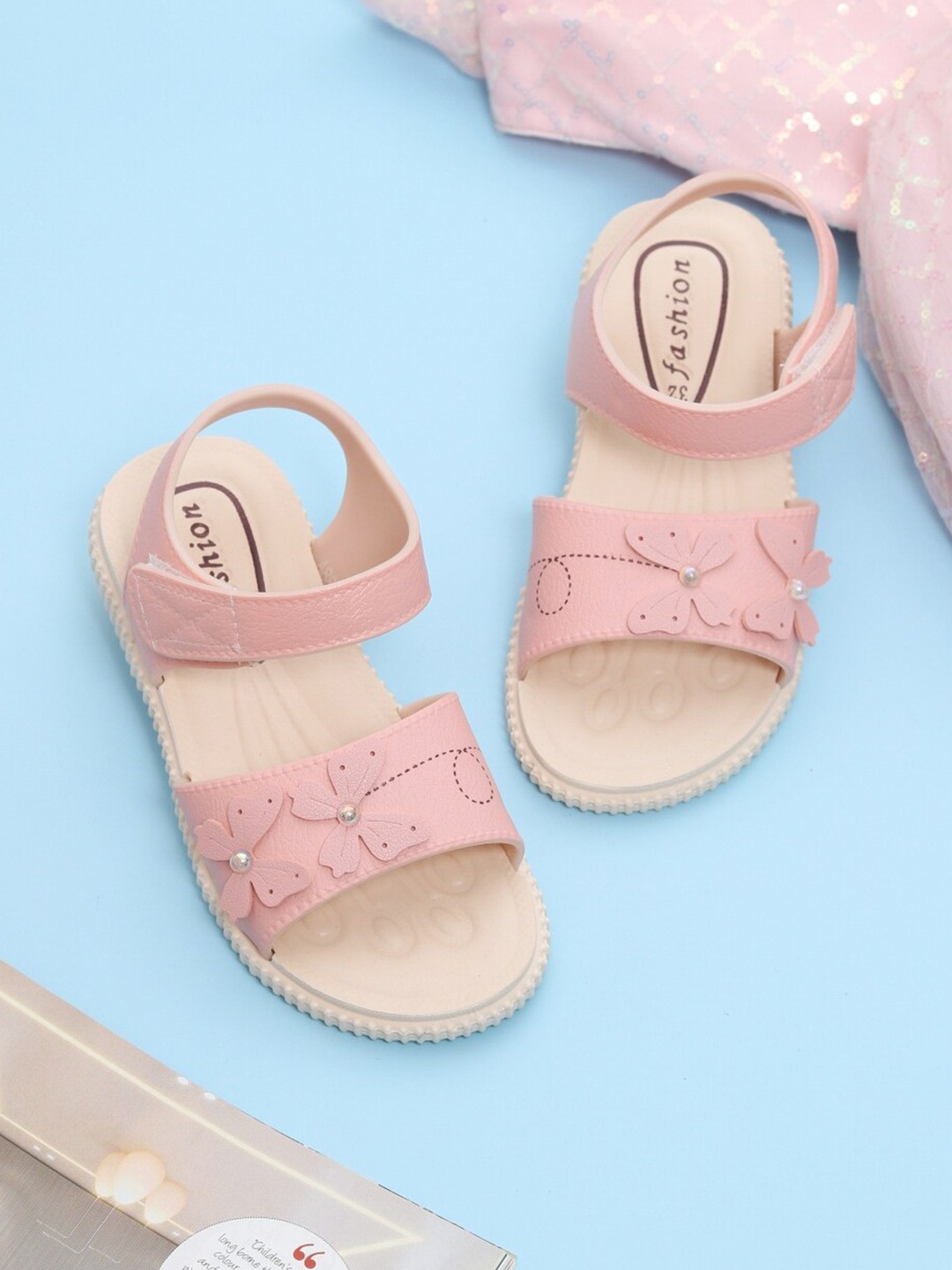 

Yellow Bee Girls Pink Open Toe Flats with Bows