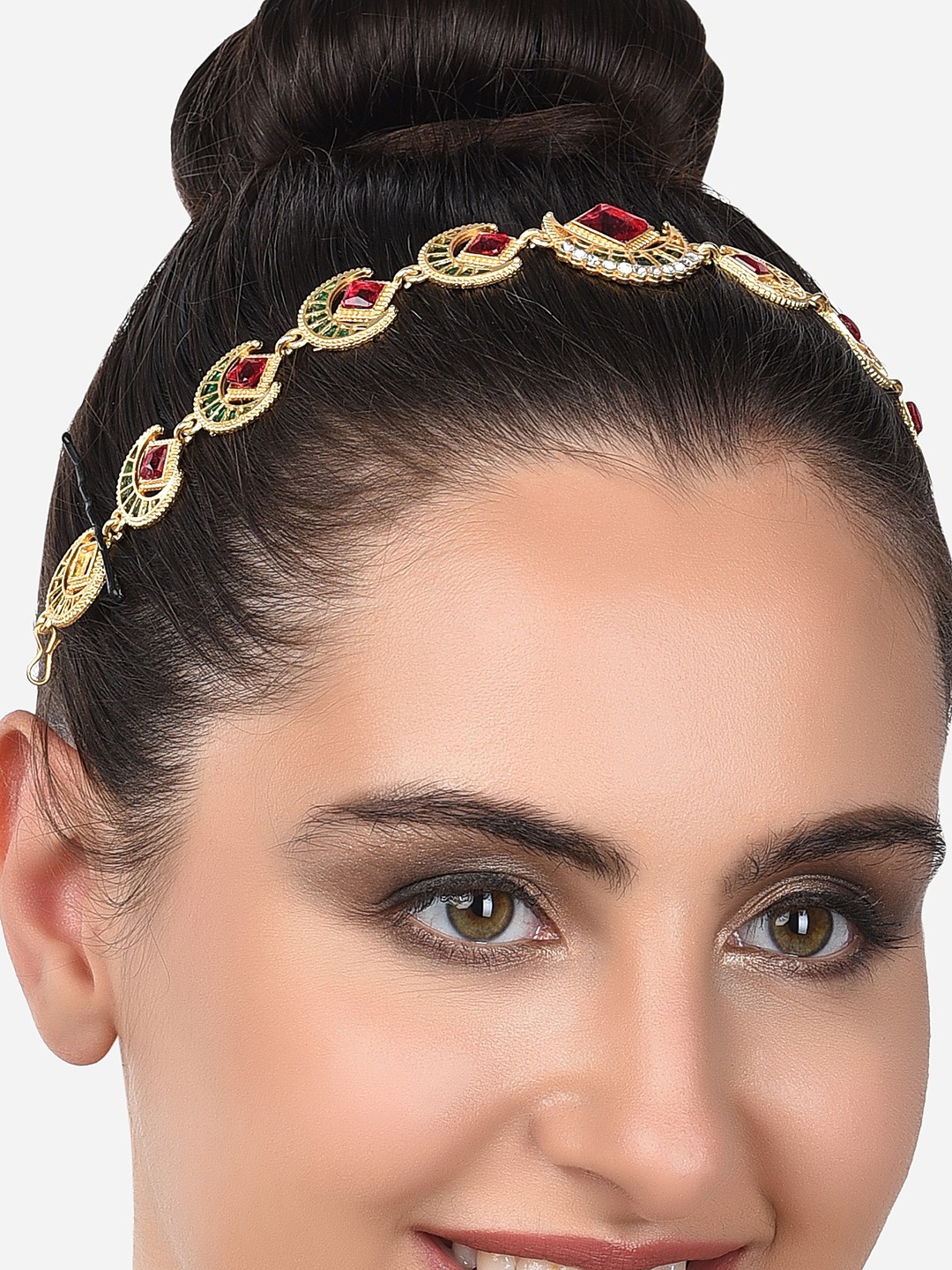 

Zaveri Pearls Women Pink & Green Embellished Hairband