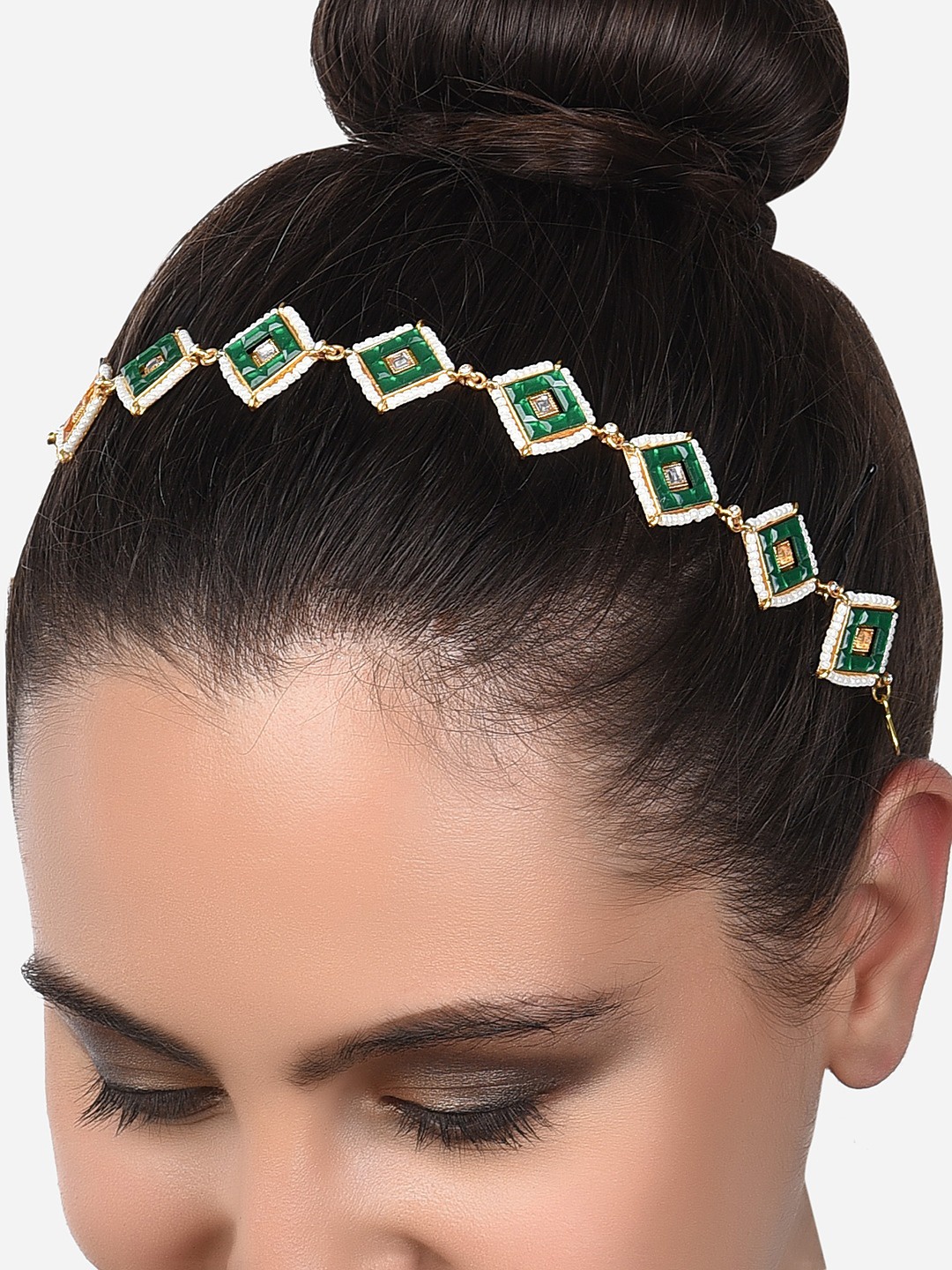 

Zaveri Pearls Women Gold-Toned & Green Embellished Hairband
